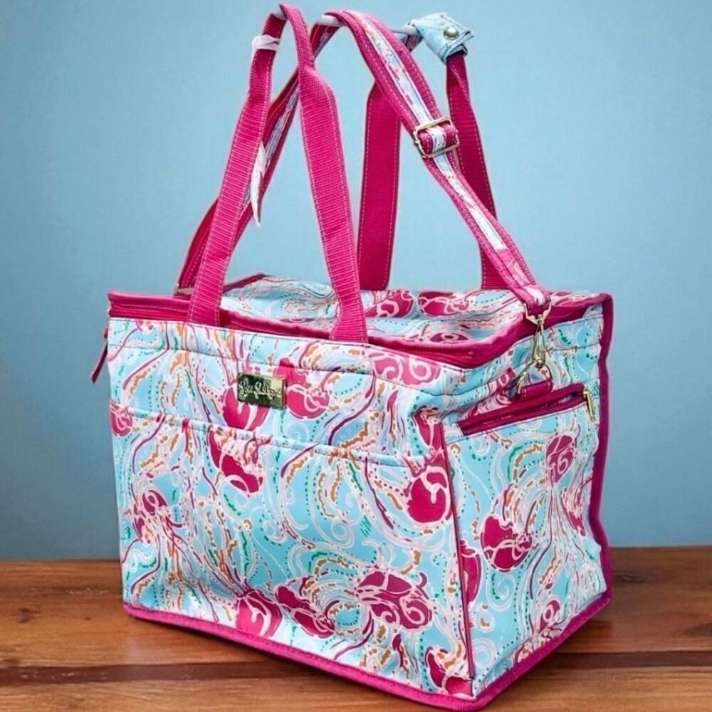 NWT Lilly Pulitzer Insulated cooler pink blue Jellies Be Jammin lunch beach bag - Picture 6 of 16